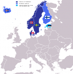 picutre shows scandinavian states with flags